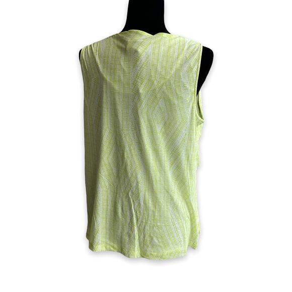 Chico's Womens Tank Top Sz 2 L 12 Lime Green White Tiered Mesh Print Chartreuse - Picture 4 of 8